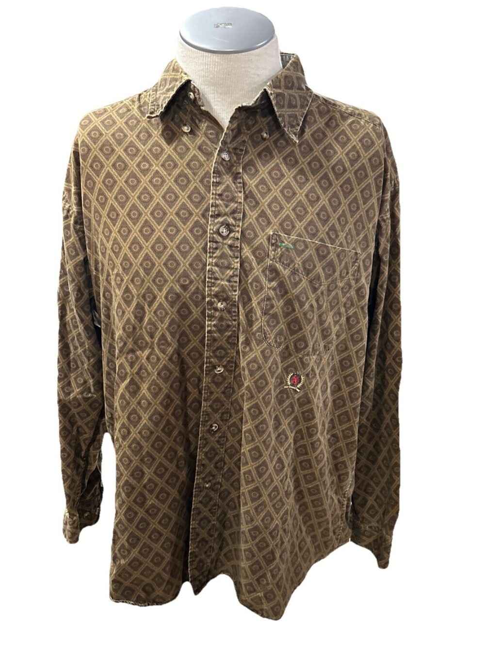 Tommy Hilfiger Vintage Shirt Mens Large Geometric Long Sleeves Button